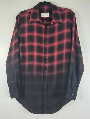 ORO LOS ANGELES THE RION PLAID BUTTON UP OMBRE SHIRT.